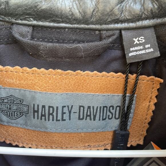 Harley Davidson Women's Leather Moto Jacket NWT XS Tan Black - Picture 2 of 8